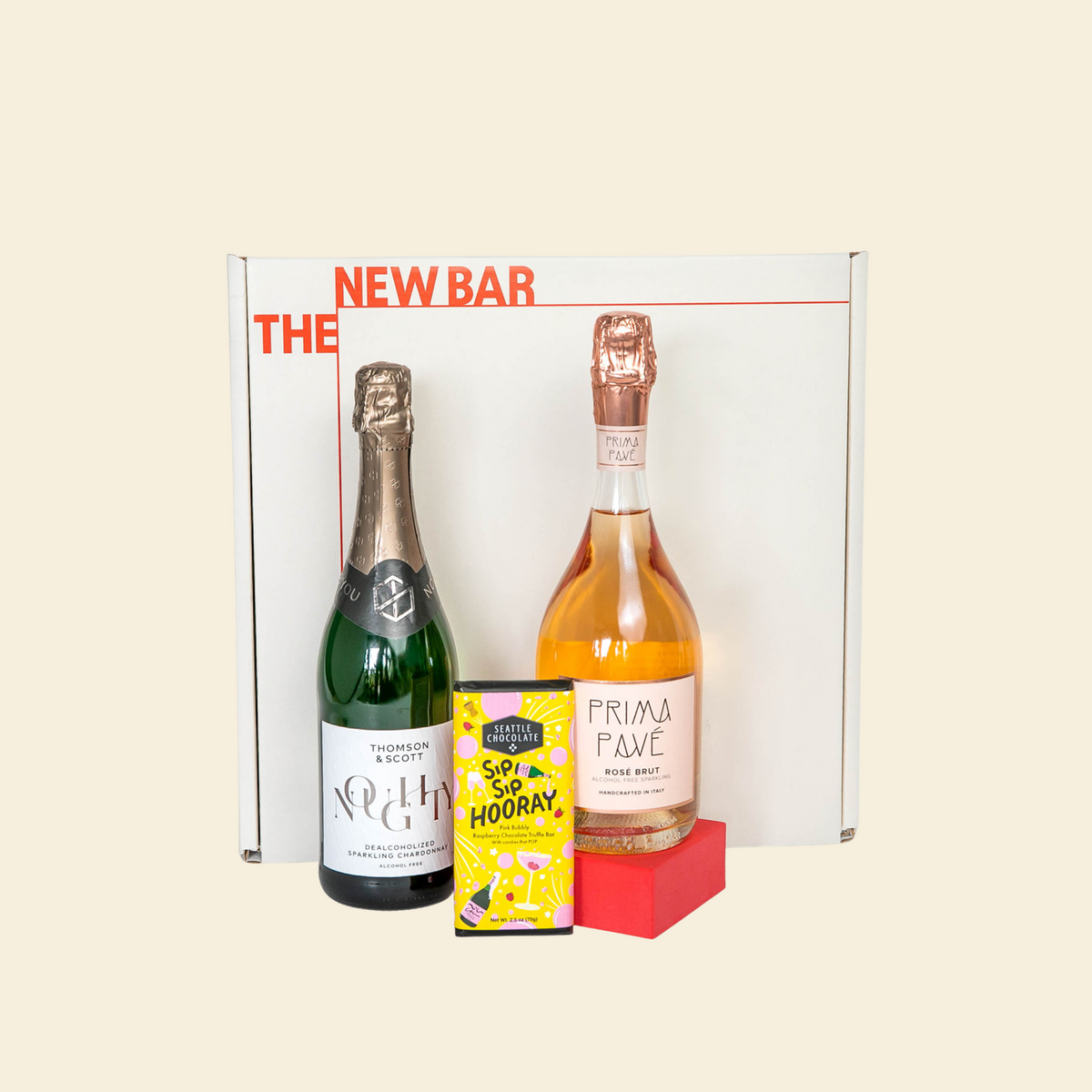 Something to Celebrate nonalcoholic gift set with Noughty Sparkling Chardonnay and Pirma Pavé Rosé Brut