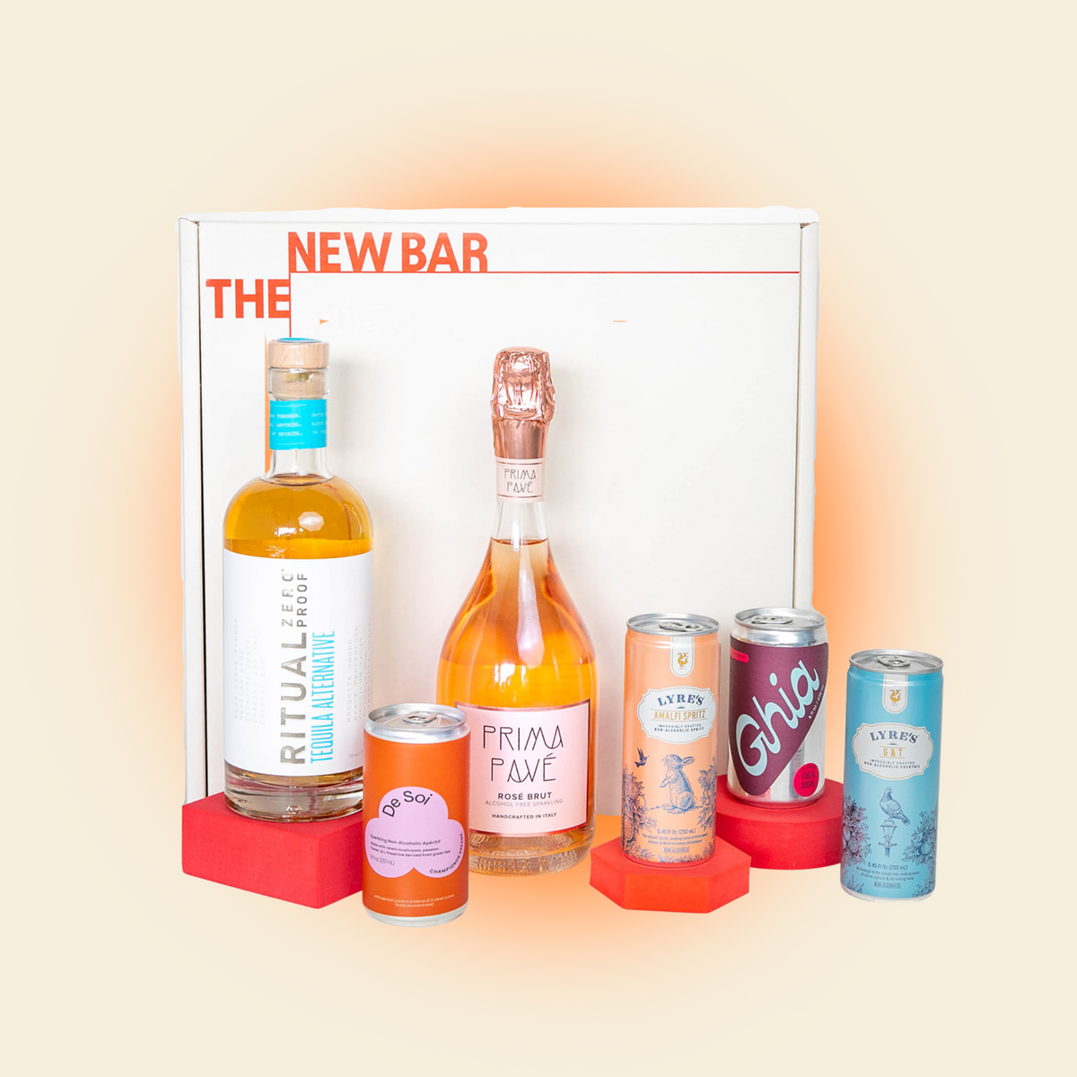 The New Mom Nonalcoholic Gift Set with Ritual Zero Proof Tequila, Prima PAve Sparkling Rose, Ghia, Lyre's, De Soi