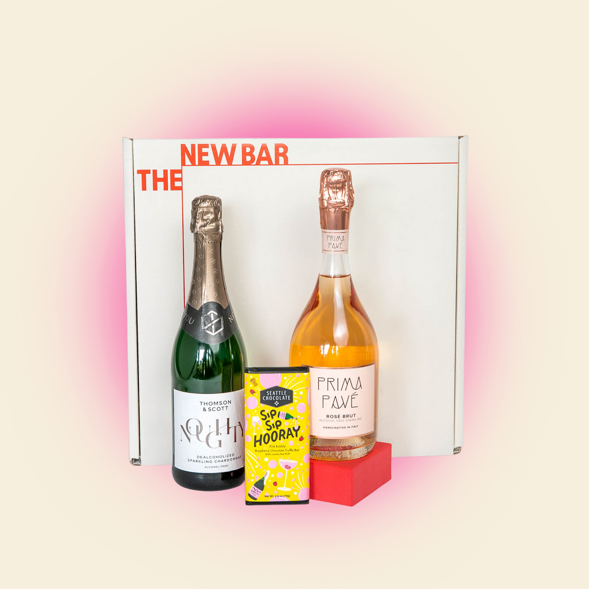 Something to Celebrate nonalcoholic gift set with Noughty Sparkling Chardonnay and  Pirma Pavé Rosé Brut